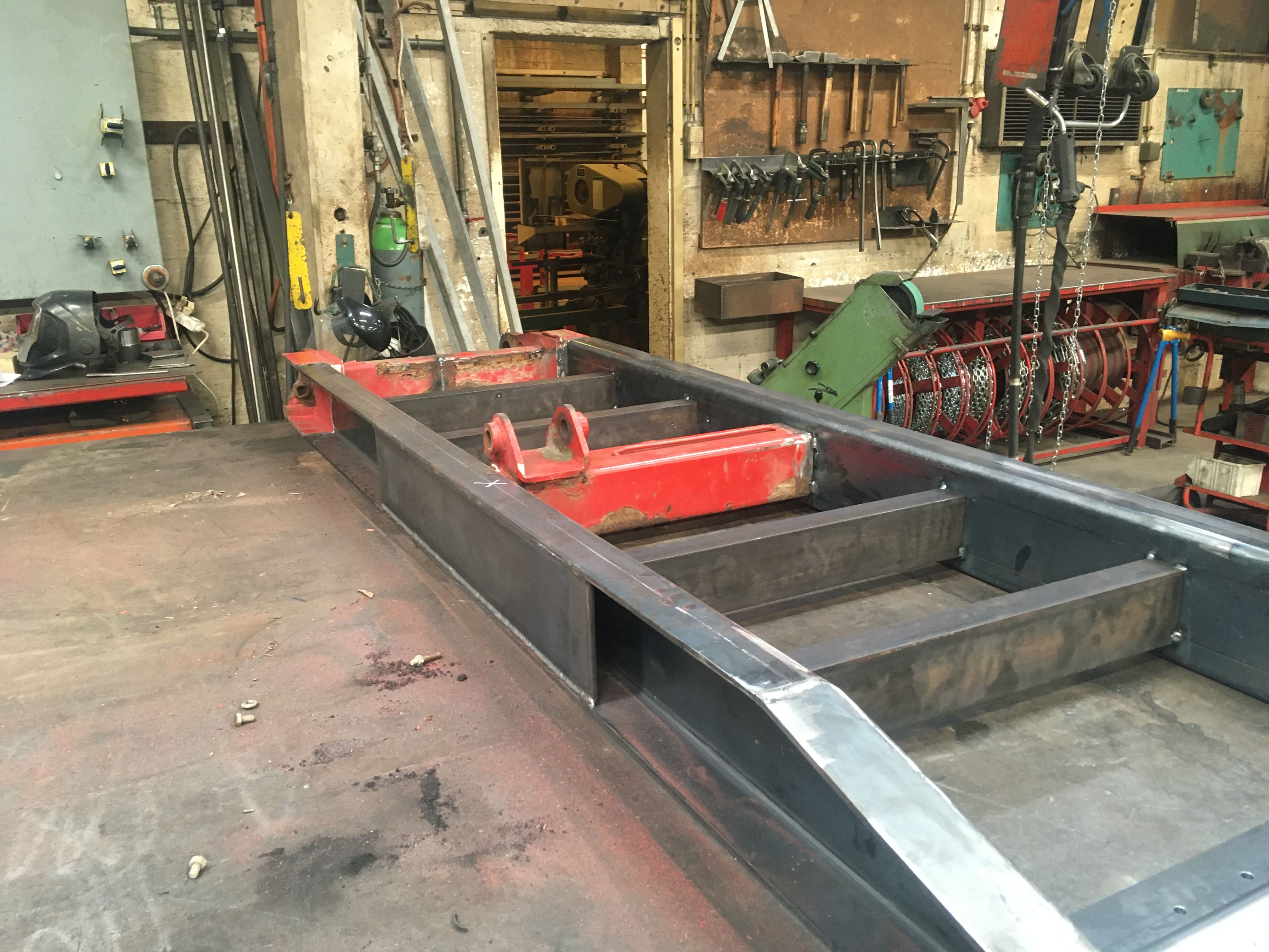 Trailer ramp under maintenance in workshop