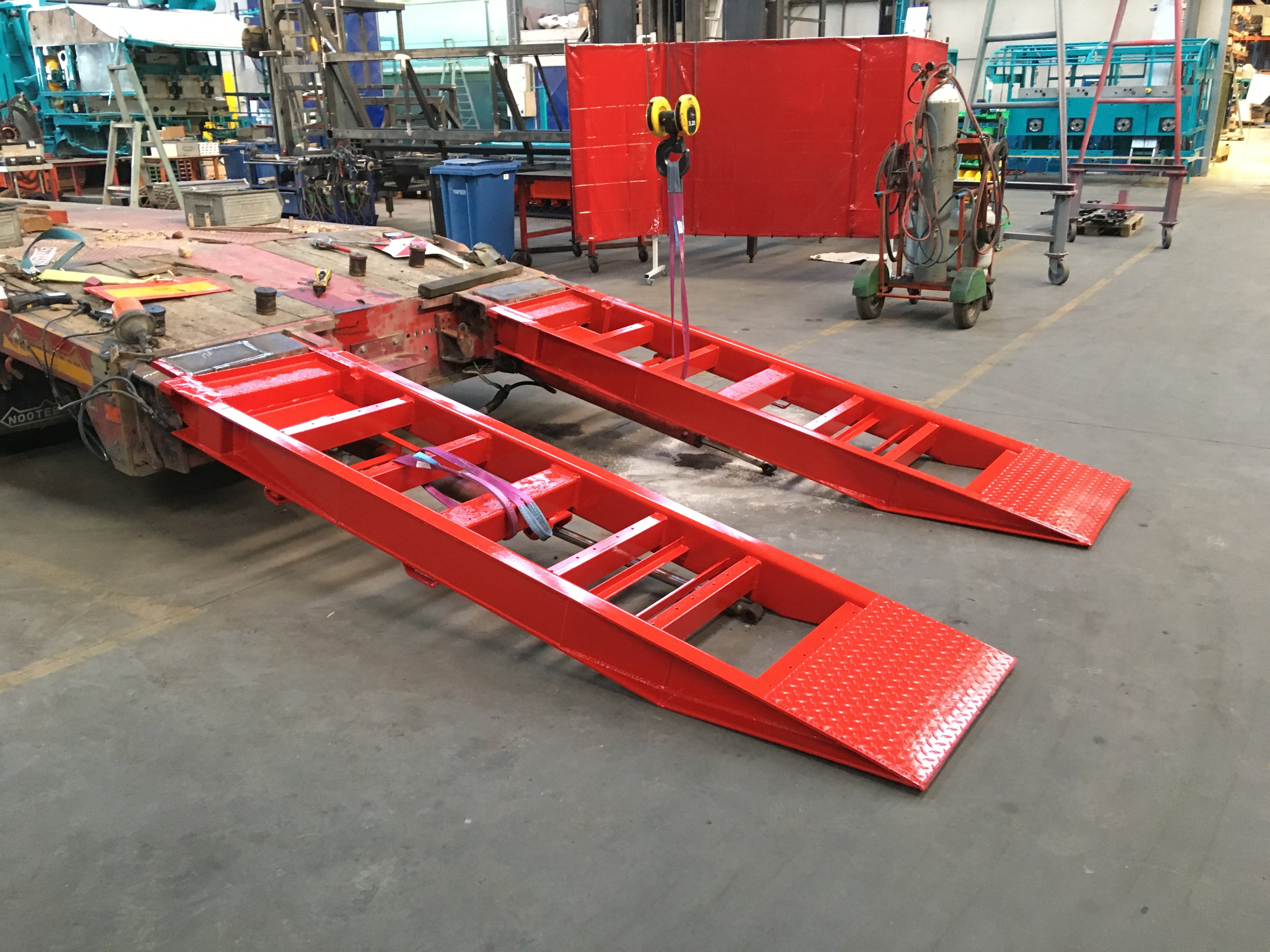Custom red ramps for a trailer